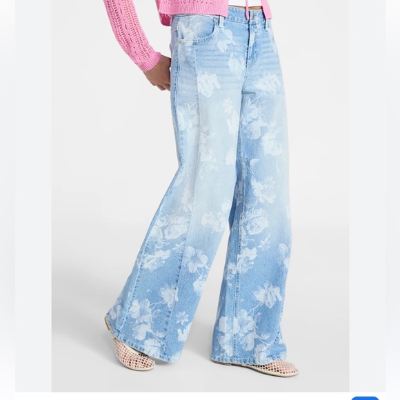 No Boundaries Light Blue Floral Wide-Leg Jeans - Picture 2 of 8
